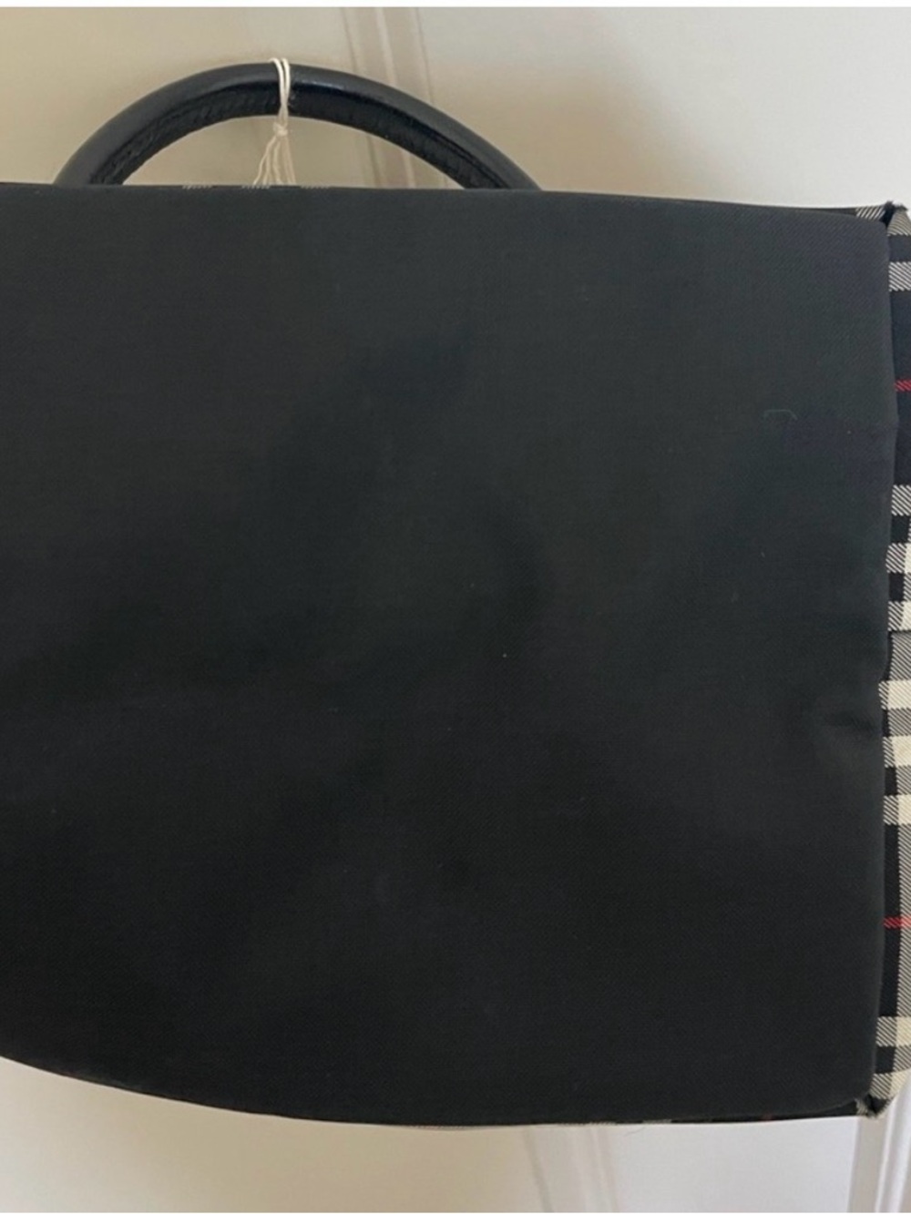 Vintage rare Burberry Black Plaid Top-Handle Tote with Red Accents - Picture 2 of 7
